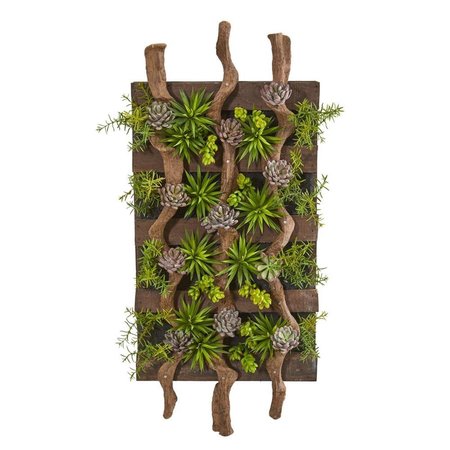 NEARLY NATURALS 41 in. x 19 in. Mixed Succulent Artificial Living Wall 8321